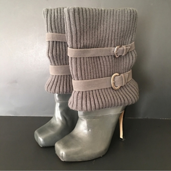 Bakers "Cashmere" Fold Over Sweater Top Mid Calf Platform Boots Gray 7.5 Buckle - Picture 1 of 9